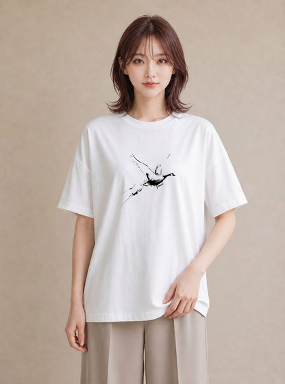 半袖Tシャツ レディース 折り鶴 折り紙 ナチュラル アンティーク イラスト ガーリー ホワイトデー 春服 白T YMAZO