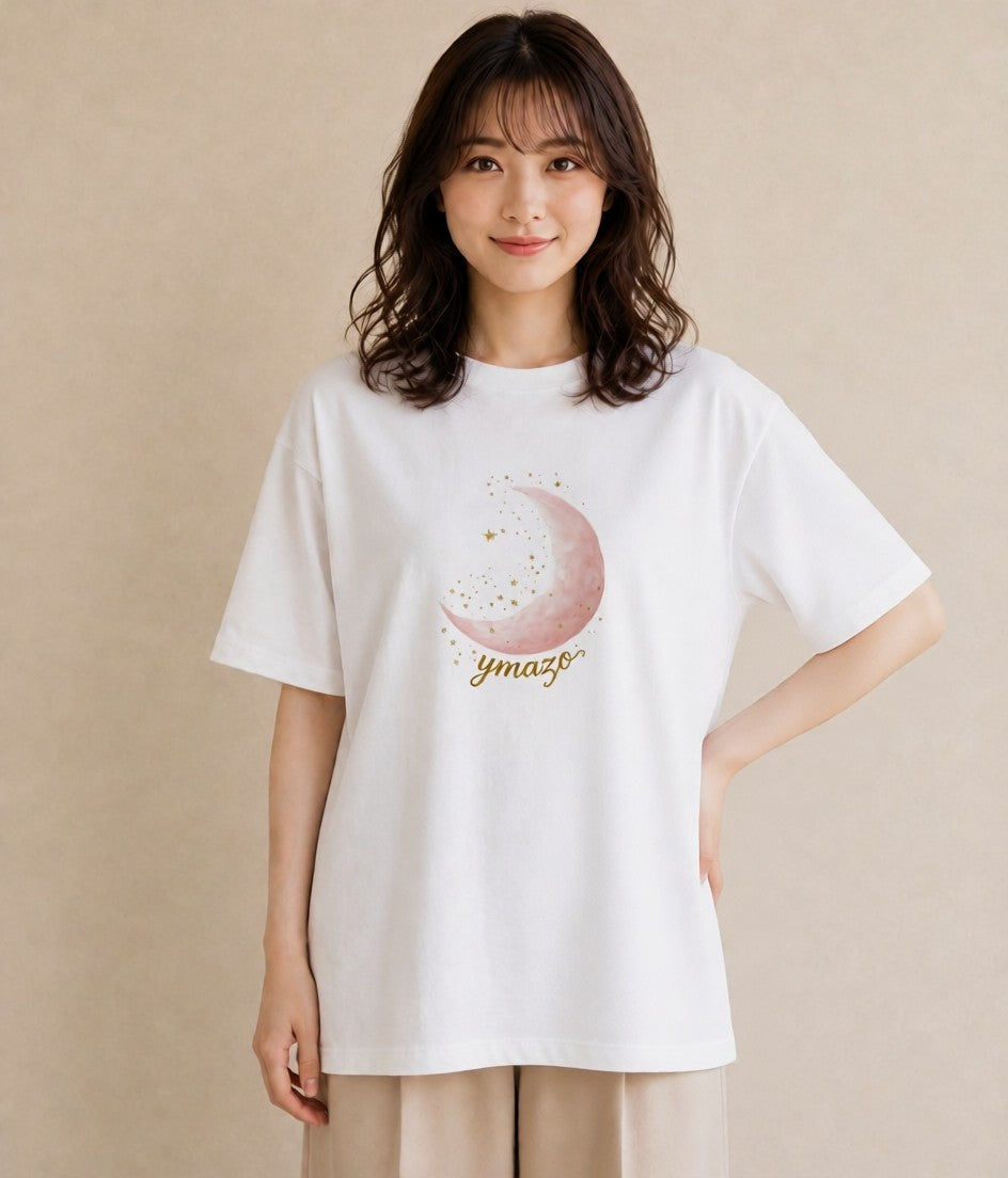 半袖Tシャツ レディース 三日月 星空 宇宙 イラスト ゆるコーデ お揃い 親子 白T YMAZO