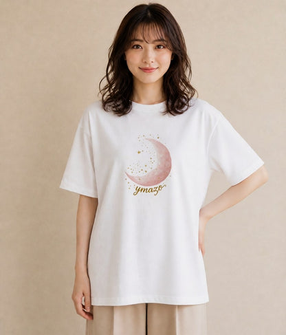半袖Tシャツ レディース 三日月 星空 宇宙 イラスト ゆるコーデ お揃い 親子 白T YMAZO