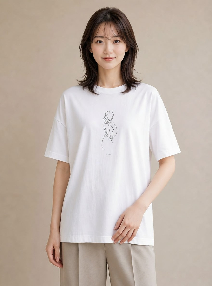 半袖Tシャツ レディース 女の子 ガール 後ろ姿 イラスト 個性的 送別ギフト 通勤 白T YMAZO
