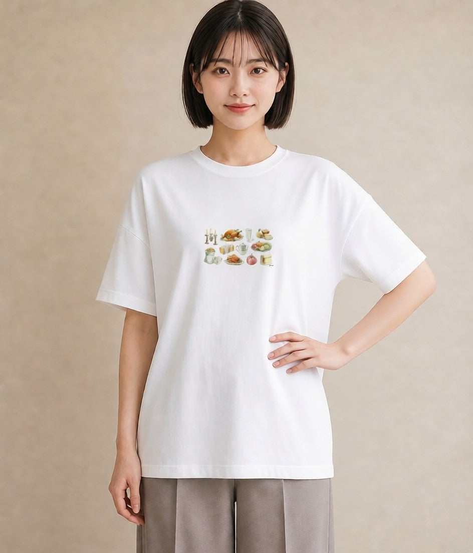 Tシャツ レディース 実り 植物 ボタニカル イラスト 水彩風 公園 ママ 白T YMAZO