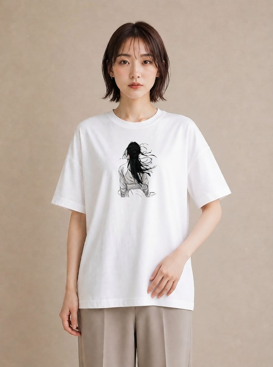 プリントTシャツ レディース 女の子 ガール 後ろ姿 イラスト カフェコーデ 姉妹 送別ギフト 白T YMAZO