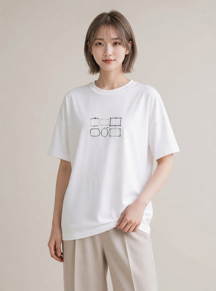 デザインTシャツ レディース 手鏡 アンティーク レトロ ナチュラル イラスト ゆるコーデ 女子会 お揃い 白T YMAZO