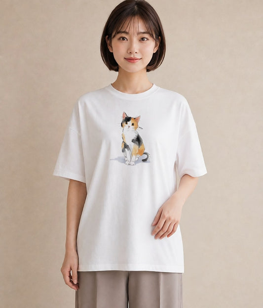 プリントTシャツ レディース キジトラ 猫 ねこ イラスト シンプル 買い物 夏コーデ 白T YMAZO