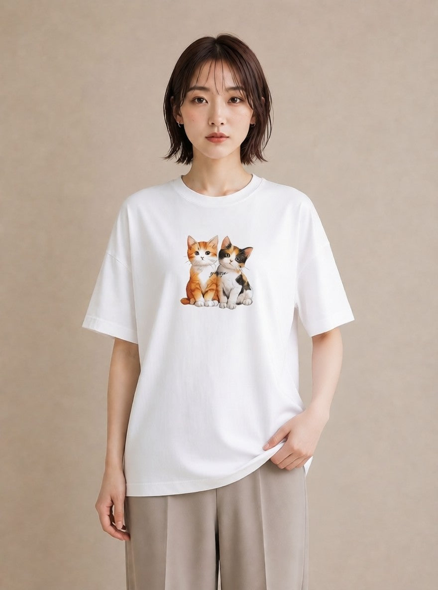 プリントTシャツ レディース 肉球 猫 ねこ イラスト アート風 ルームウェア ギフト 白T YMAZO
