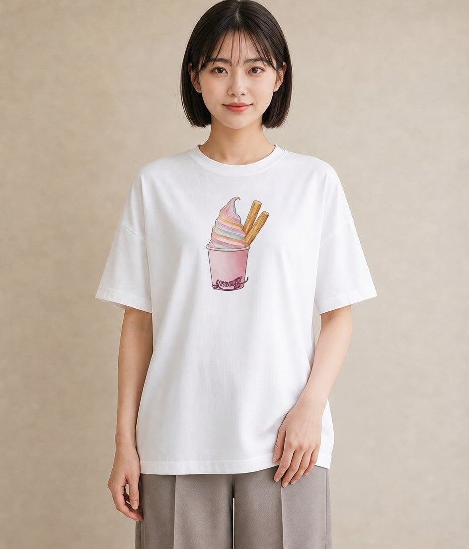 グラフィックTシャツ レディース クリームソーダ 食べ物 フード イラスト ラフカジュアル デイリーウェア 休日 白T YMAZO