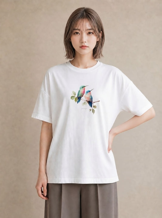 グラフィックTシャツ レディース コザクラインコ ペット 動物 イラスト 上品 女性向けギフト 散歩 白T YMAZO