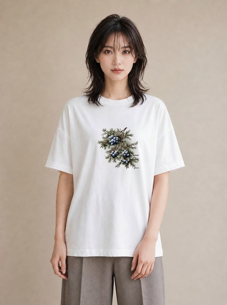 デザインTシャツ レディース 木の実 植物 ボタニカル イラスト 線画 誕生日プレゼント 綿100 白T YMAZO