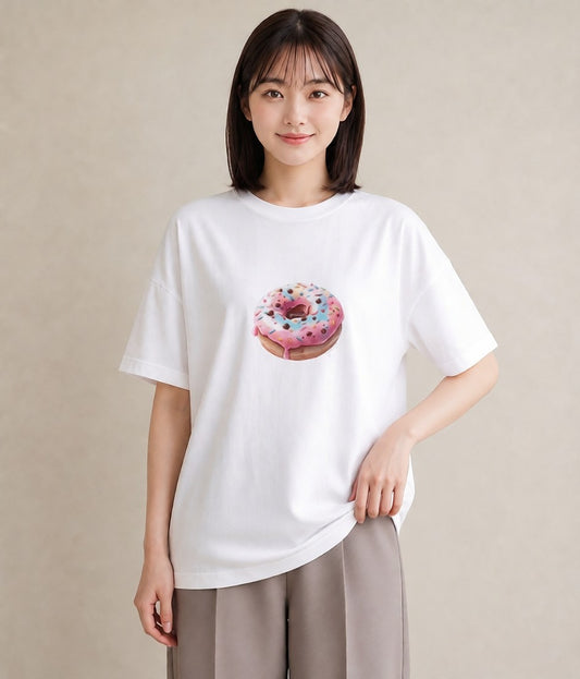 グラフィックTシャツ レディース ベーグル 食べ物 フード イラスト お洒落 カジュアルコーデ 買い物 白T YMAZO