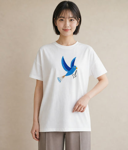 プリントTシャツ レディース 九官鳥 ペット 動物 イラスト 旅行コーデ お出かけ 普段着 白T YMAZO
