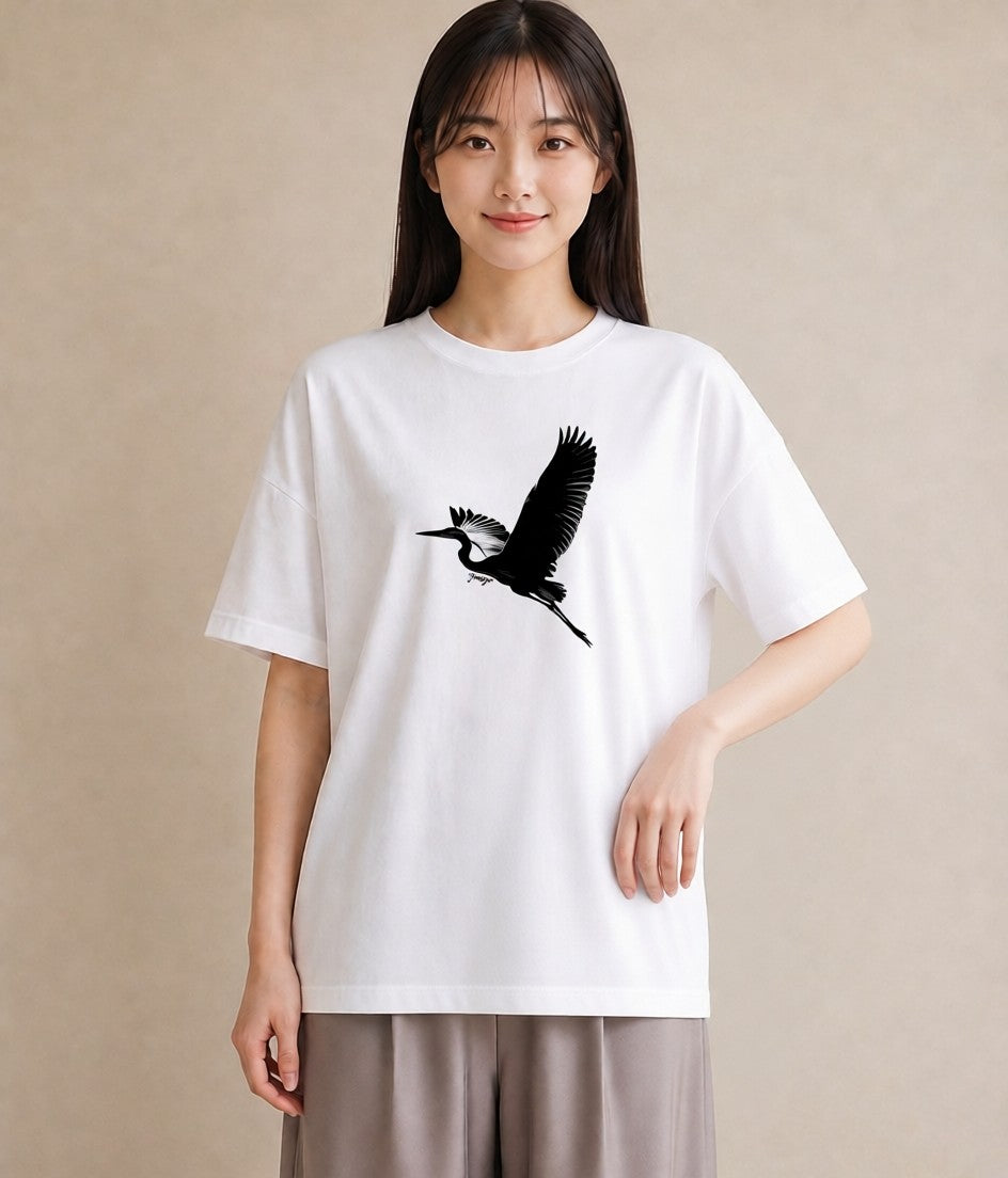 グラフィックTシャツ レディース 折り鶴 折り紙 ナチュラル アンティーク イラスト ラフカジュアル 秋コーデ おしゃれギフト 白T YMAZO