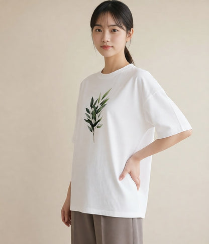 半袖Tシャツ レディース 葉っぱ 植物 ボタニカル イラスト ヴィンテージ風 春コーデ 姉妹 白T YMAZO