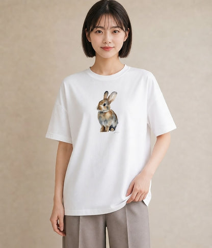 プリントTシャツ レディース うさちゃん ペット 動物 イラスト ニュアンス 旅行 母娘コーデ 白T YMAZO