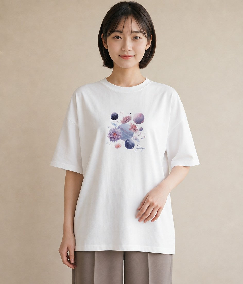プリントTシャツ レディース 牡牛座 星空 宇宙 イラスト こなれ感 通勤 在宅 白T YMAZO