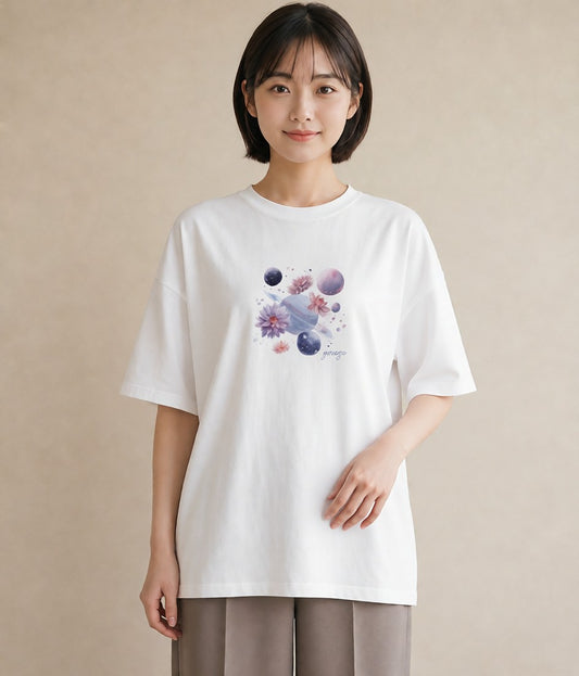 プリントTシャツ レディース 牡牛座 星空 宇宙 イラスト こなれ感 通勤 在宅 白T YMAZO