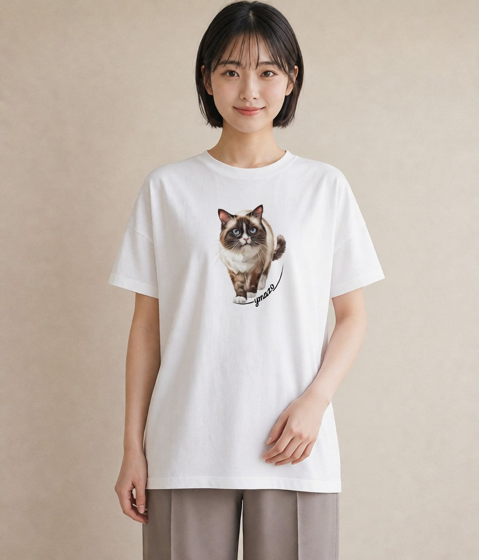 Tシャツ レディース ブリティッシュショートヘア 猫 ねこ イラスト 線画 親子 20代 白T YMAZO