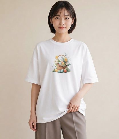 プリントTシャツ レディース 自転車のかご 自転車 花かご ナチュラル アンティーク イラスト 個性的 20代 カジュアルコーデ 白T YMAZO