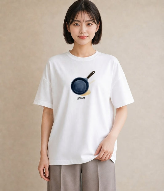 プリントTシャツ レディース 目玉焼き 食べ物 フード イラスト ミセス 春コーデ 白T YMAZO