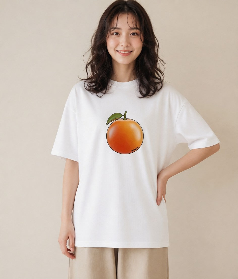 Tシャツ レディース みかん 食べ物 フード イラスト ニュアンス クリスマス 旅行 白T YMAZO