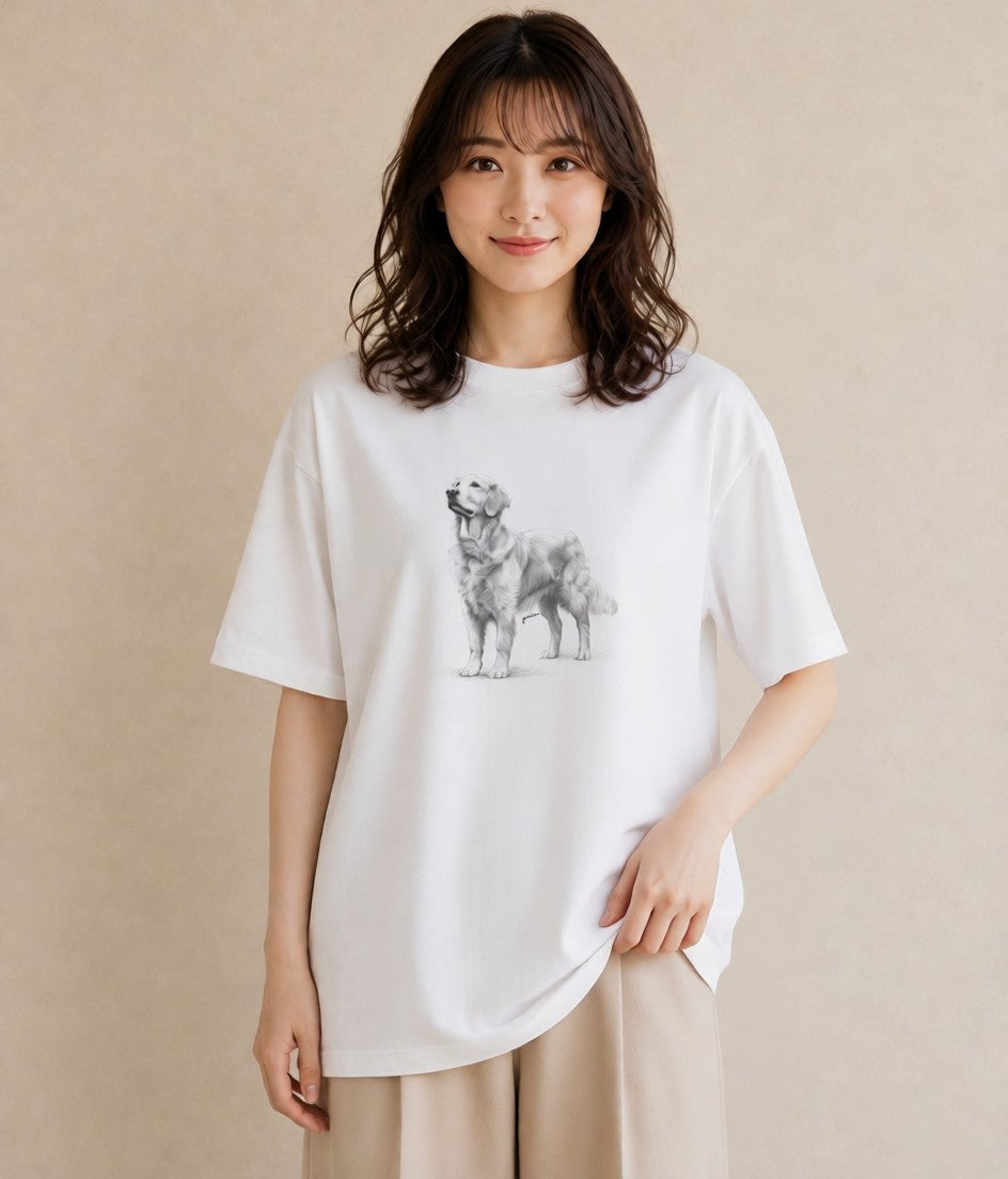 プリントTシャツ レディース ゴールデンレトリバー ゴールデン 犬 いぬ イラスト 淡色 旅行用 海 白T YMAZO