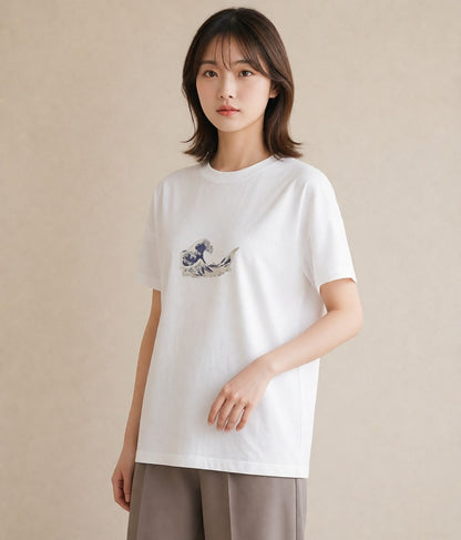 プリントTシャツ レディース 海 星空 宇宙 イラスト 韓国風 ラフ レイヤード 白T YMAZO