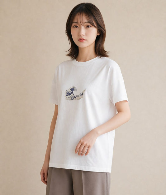 プリントTシャツ レディース 海 星空 宇宙 イラスト 韓国風 ラフ レイヤード 白T YMAZO