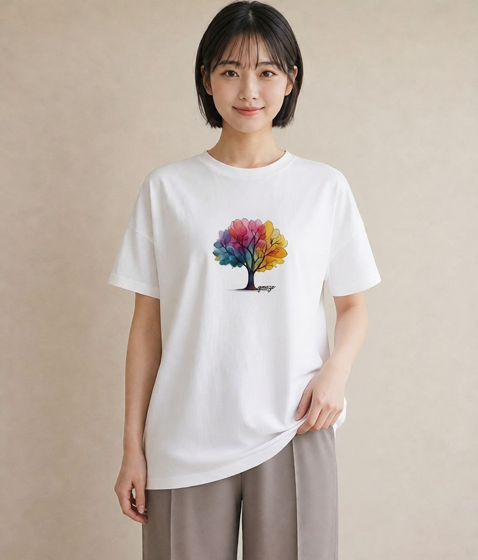 Tシャツ レディース 木 植物 ボタニカル イラスト こなれ感 海 カフェ巡り 白T YMAZO