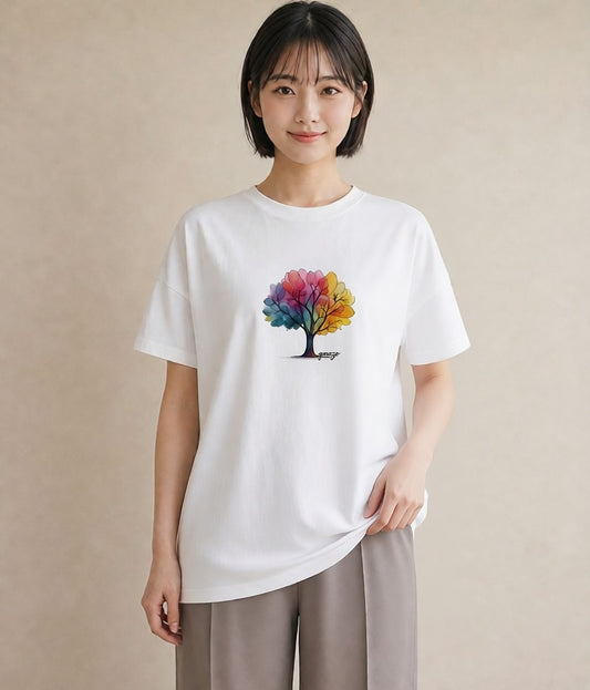 Tシャツ レディース 木 植物 ボタニカル イラスト こなれ感 海 カフェ巡り 白T YMAZO