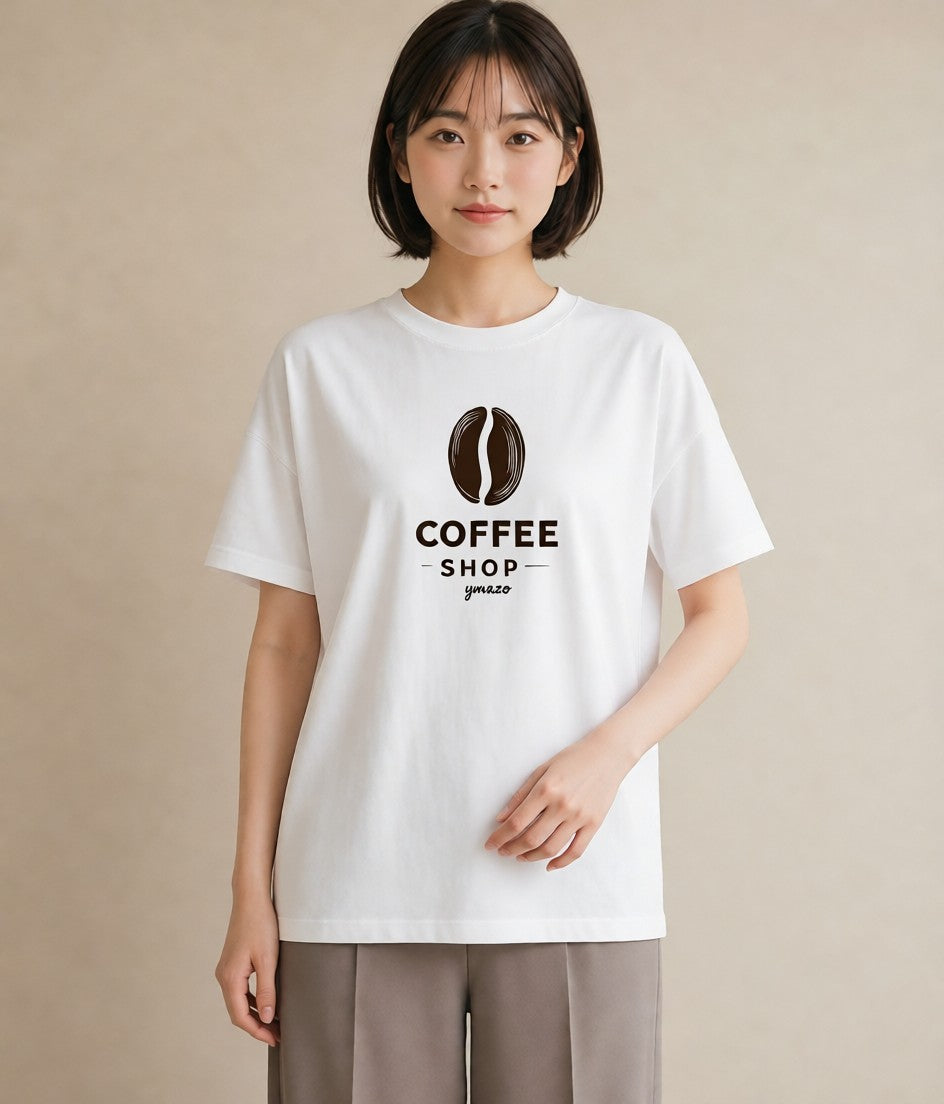 プリントTシャツ レディース カフェ カフェロゴ ロゴ イラスト シンプル 帰省 ラフ 白T YMAZO