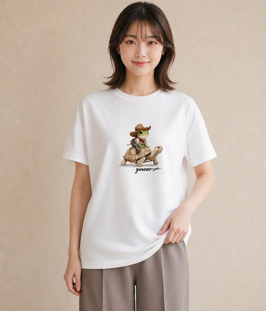 Tシャツ レディース ゼニガメ ペット 動物 イラスト フェミニン 夏コーデ 通学 白T YMAZO