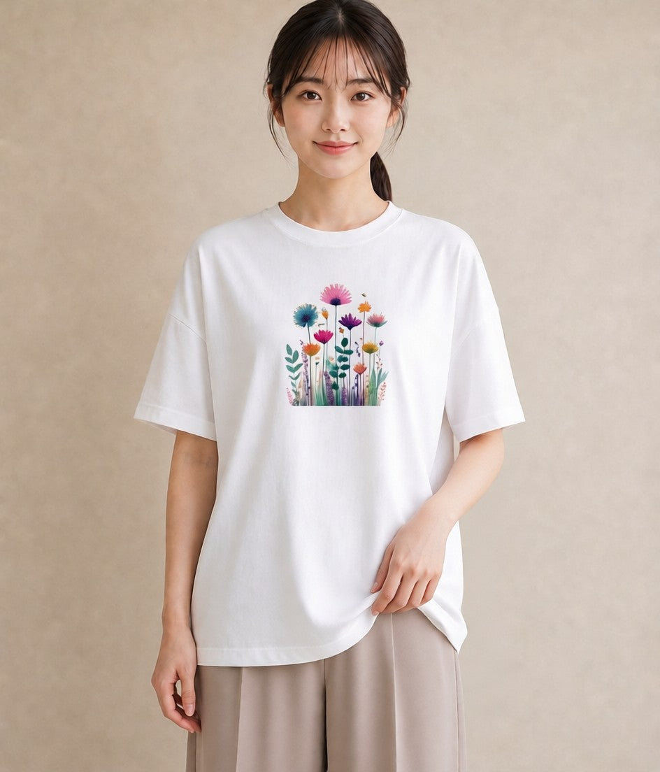 プリントTシャツ レディース たんぽぽ 花 花柄 イラスト 休日コーデ 友達ギフト 部屋着 白T YMAZO