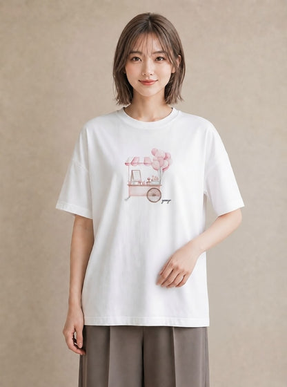 プリントTシャツ レディース わたあめ 食べ物 フード イラスト ゆるコーデ 友達ギフト 部屋着 白T YMAZO