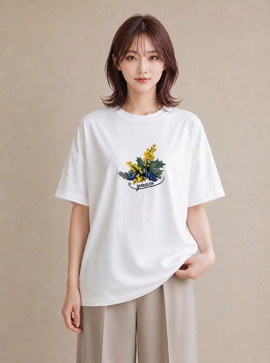 半袖Tシャツ レディース 金木犀 花 花柄 イラスト レトロ ペアコーデ 秋コーデ 白T