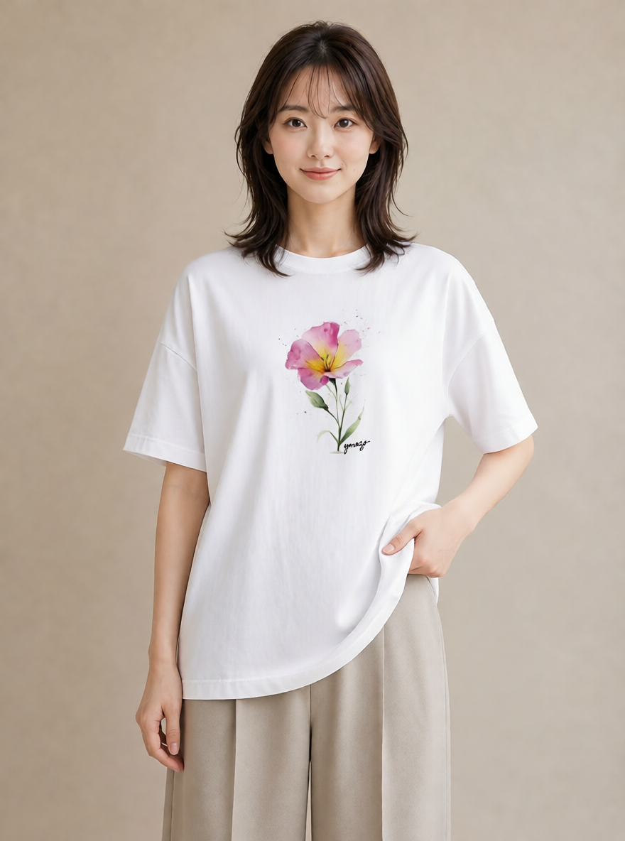 プリントTシャツ レディース あさがお 朝顔 花 花柄 イラスト 可愛い 誕生日プレゼント 綿100 白T YMAZO