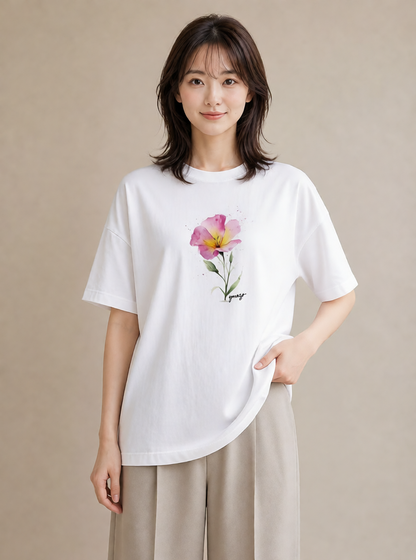 プリントTシャツ レディース あさがお 朝顔 花 花柄 イラスト 可愛い 誕生日プレゼント 綿100 白T YMAZO