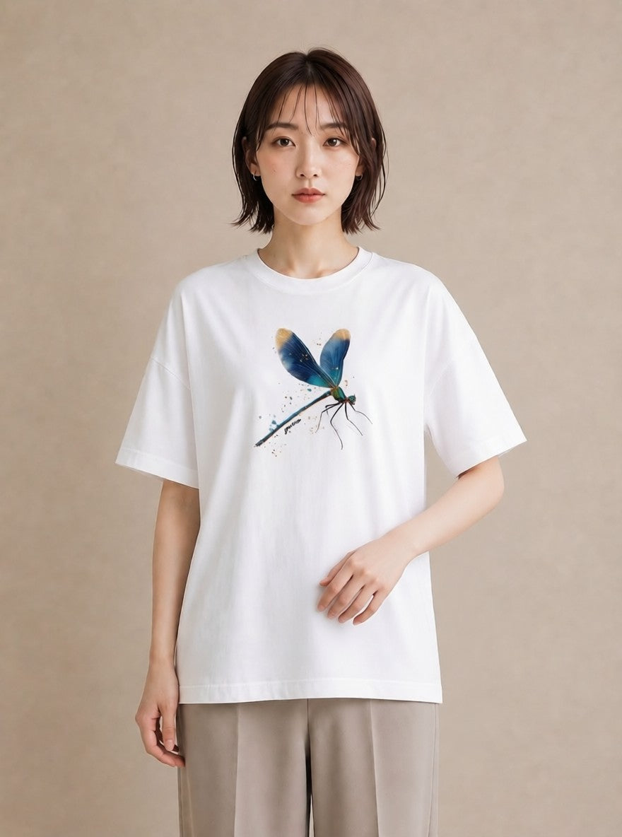 Tシャツ レディース ホタル 昆虫 虫 イラスト ラフカジュアル 買い物 夏コーデ 白T YMAZO