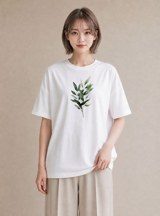 Tシャツ レディース ボタニカル 植物 イラスト 春服 ミセス 白T YMAZO