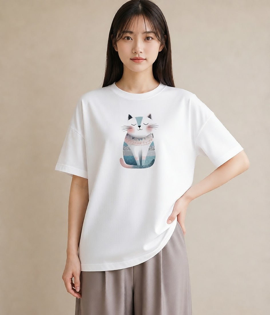 グラフィックTシャツ レディース ねこ 猫 ネコ イラスト 休日コーデ 女性向けギフト 散歩 白T YMAZO