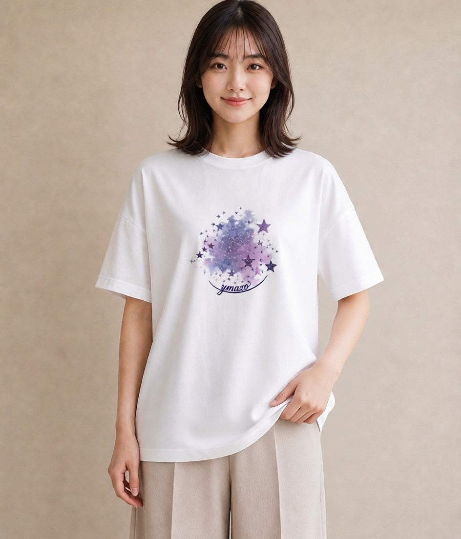 デザインTシャツ レディース 魚座 星空 宇宙 イラスト フェミニン 夏コーデ 通学 白T YMAZO
