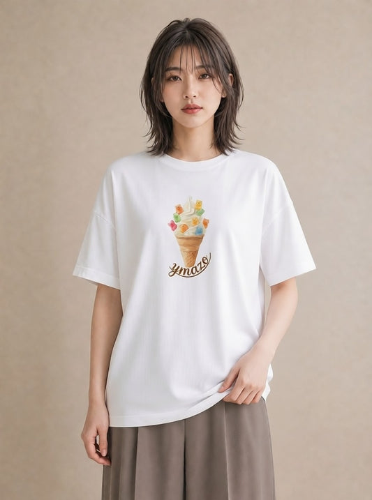 グラフィックTシャツ レディース キャンディ 食べ物 フード イラスト ラフカジュアル 綿100 デート 白T YMAZO