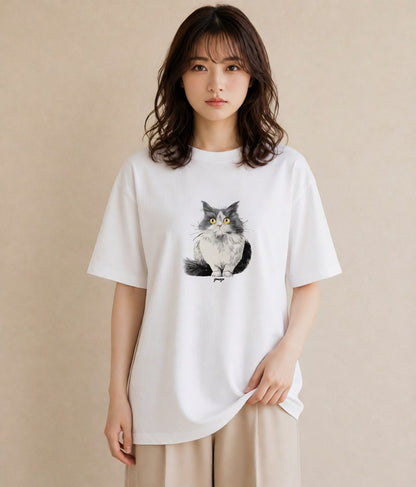 Tシャツ レディース スコティッシュフォールド 猫 ねこ イラスト ゆるコーデ 親子 20代 白T YMAZO