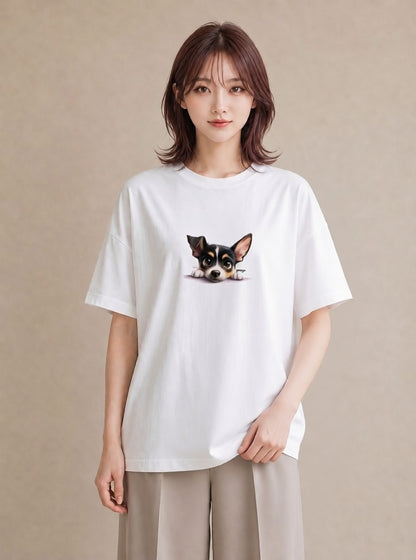 デザインTシャツ レディース チワワ 犬 いぬ イラスト 手描き風 普段着 週末コーデ 白T YMAZO