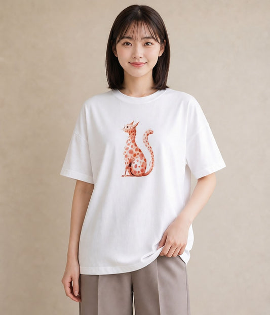 プリントTシャツ レディース サビ猫 猫 ねこ イラスト フェミニン 誕生日プレゼント 綿100 白T YMAZO