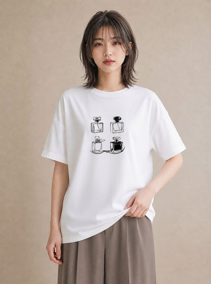 Tシャツ レディース 香水 香水瓶 パフューム イラスト レトロ 送別ギフト 通勤 白T YMAZO