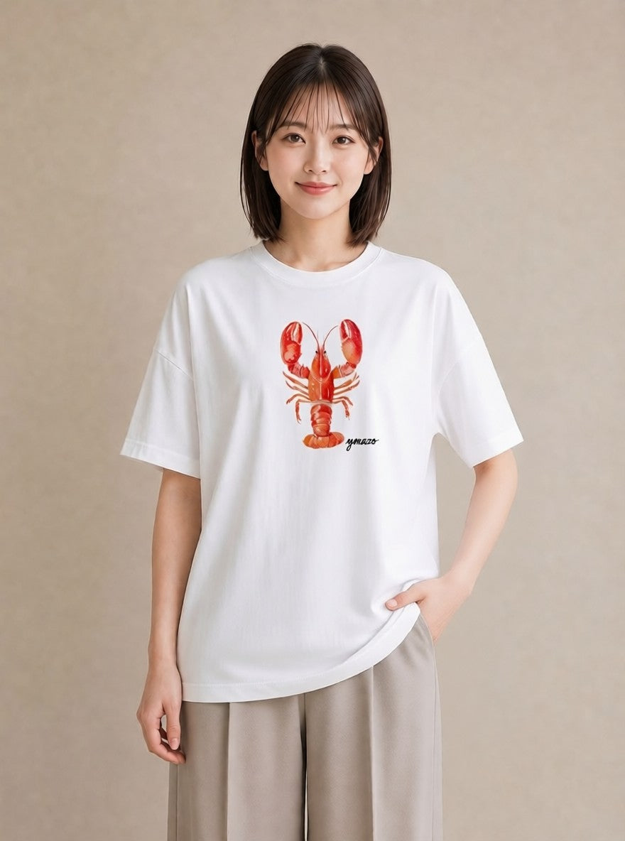 プリントTシャツ レディース カニ 海の生き物 海 イラスト 上品 お出かけ 普段着 白T YMAZO