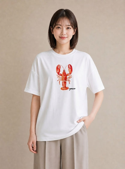 プリントTシャツ レディース カニ 海の生き物 海 イラスト 上品 お出かけ 普段着 白T YMAZO