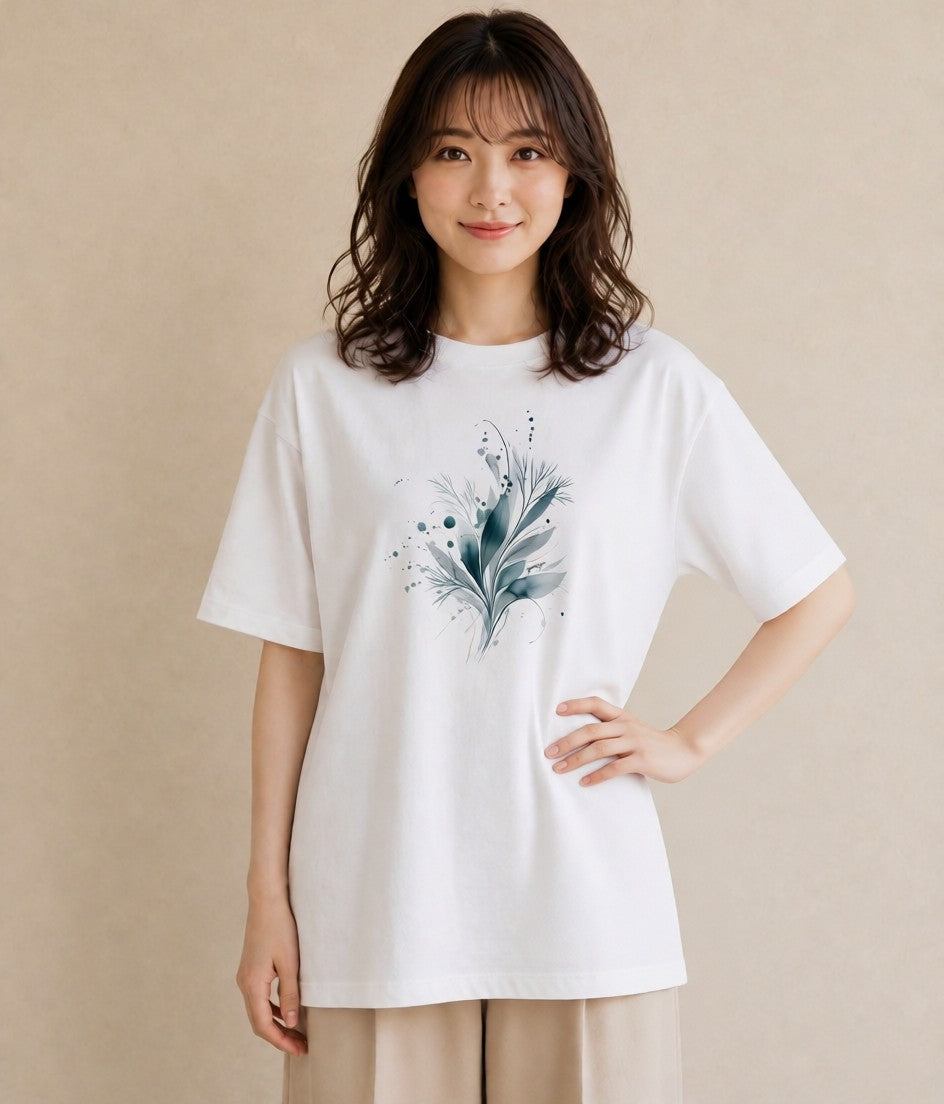 Tシャツ レディース ガラス瓶 小枝 ボタニカル ナチュラル アンティーク イラスト ラフカジュアル 誕生日プレゼント 綿100 白T YMAZO