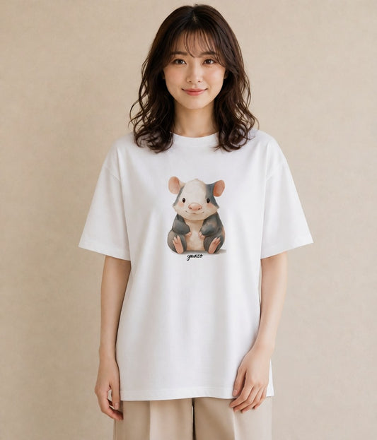 Tシャツ レディース フェレット ペット 動物 イラスト お洒落 通勤 在宅 白T YMAZO