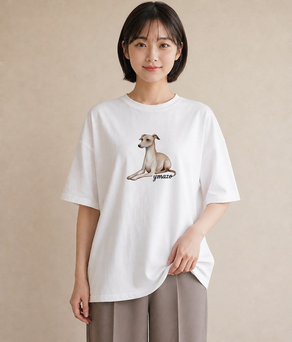 プリントTシャツ レディース イタリアングレーハウンド 犬 いぬ イラスト レトロ 普段着 週末コーデ 白T YMAZO