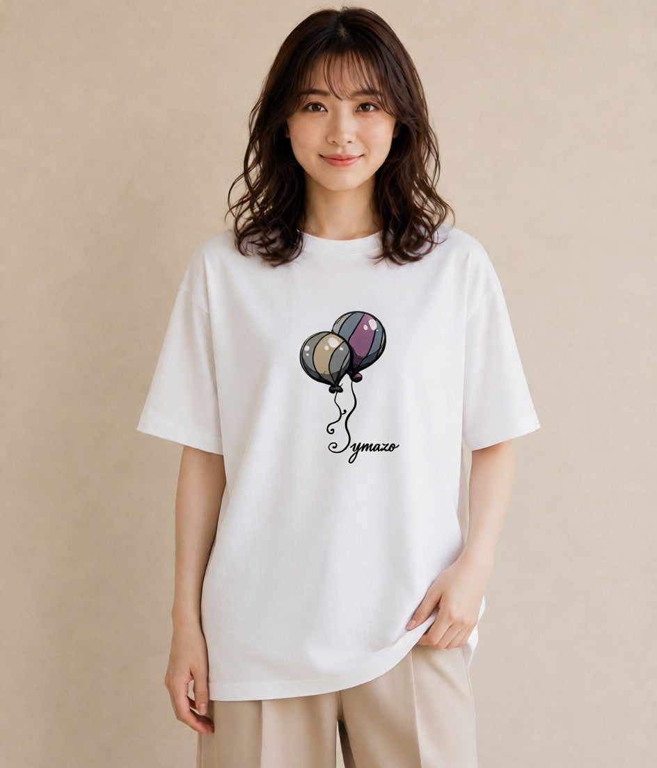プリントTシャツ レディース 紙風船 和紙 ナチュラル アンティーク イラスト ボタニカル ホワイトデー 春服 白T YMAZO